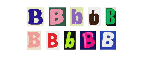 Assorted letter B glyphs in varied styles, cutout collection on PNG
