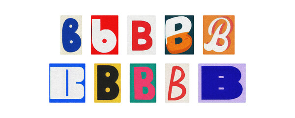 Vintage and modern letter B tiles, magazine collage, transparent PNG  © BORT GRAPHIC