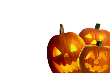 Halloween poster design with peeking jack-o-lanterns against white background. Space for text