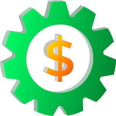 3D Green Gear with Dollar Icon Isolated on Transparent Background