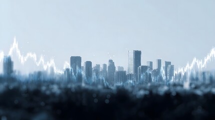 A modern city skyline overlaid with a glowing financial graph symbolizing economic growth and urban development