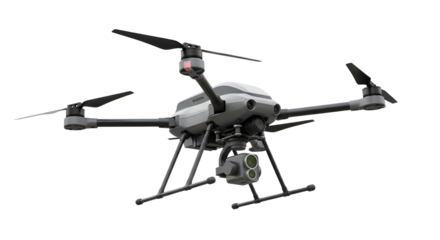 Professional Drone with Camera Flying in Clear Sky for Aerial Photography