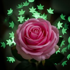 Pink Rose with Falling Leaves.