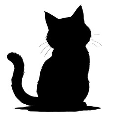 Black and white cat silhouette illustration on white background