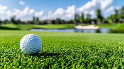 Obraz premium Luxury golf course with pristine greenery and water features for recreation and relaxation