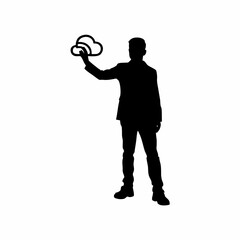 Silhouette of admin adjusting cloud infrastructure settings isolated on white background