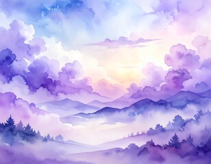 Soft watercolor wash blending lavender into periwinkle with subtle clouds abstract gradient illustration background