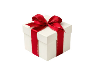 Obraz premium Wrapped in Elegance: White Gift Box with a Festive Red Ribbon and Bow on Black