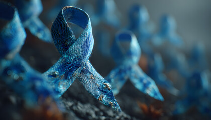 A collection of blue awareness ribbons floats in the air, symbolizing Movember and men's mental health awareness