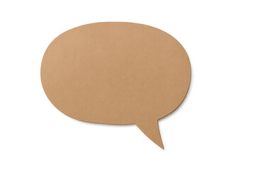 Blank brown cardboard paper speech bubble cutout with bubble shape, isolated PNG transparency for designs.