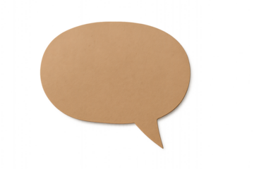 Blank brown cardboard paper speech bubble cutout with bubble shape, isolated PNG transparency for designs.