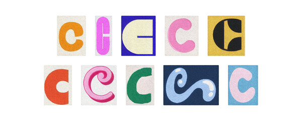 Assorted letter C glyphs, uppercase and lowercase, cutout set on PNG

