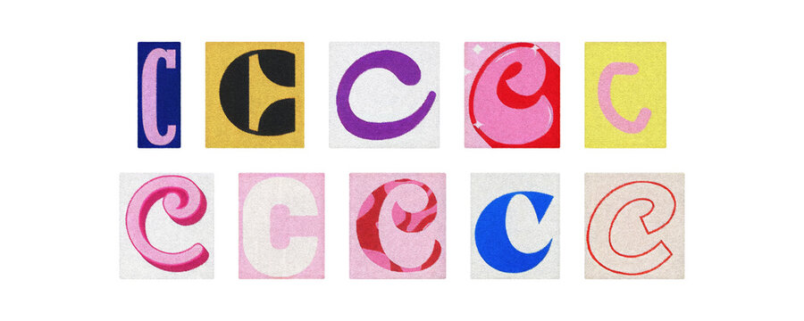Assorted letter C glyphs, uppercase and lowercase, cutout set on PNG
