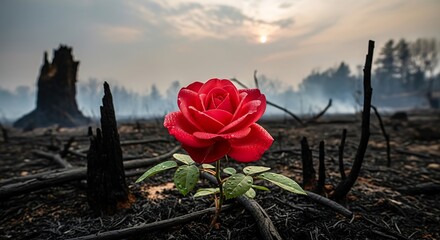 Resilient Rose Amidst Ashes.