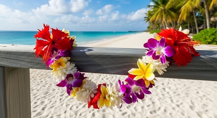 Tropical Flower Lei on Beachfront.