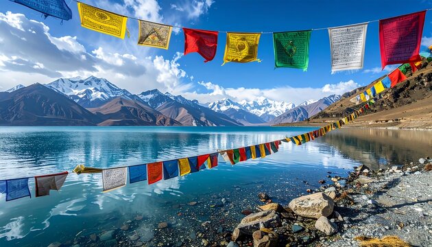 Himalayan Lake with Prayer Flags.