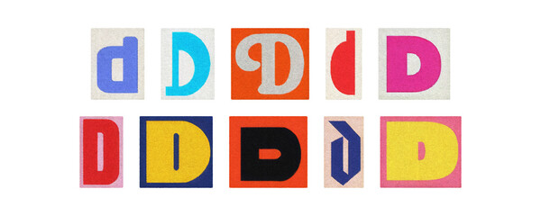 Vintage and modern letter D tiles, magazine collage, transparent PNG
