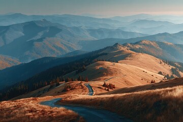 Mountain road at golden hour