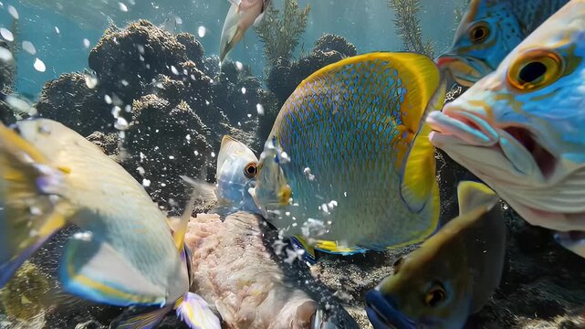 Fish feeding frenzy underwater