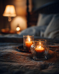 Cozy Bedtime Scene with Soft Candlelight and Calm Atmosphere for Relaxation and Sleep Routine