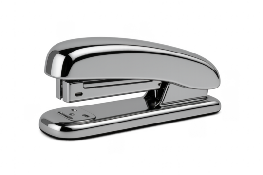 Chrome stapler on transparent background for office paperwork