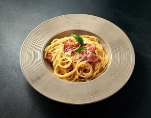 a delectable plate of spaghetti carbonara a classic italian dish