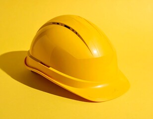 Bright yellow hard hat on a yellow background