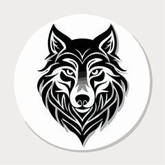 Fototapeta premium Striking monochromatic tribal wolf head vector illustration, embodying primal strength and untamed spirit. A powerful and stylized graphic design element for diverse artistic and branding projects