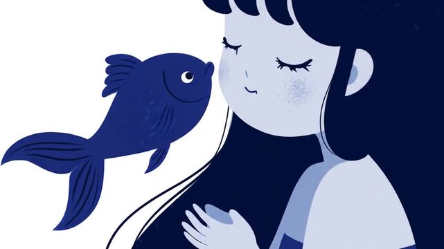 Girl and fish illustration