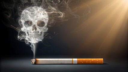 Burning Cigarette Forming a Skull with Toxic Smoke