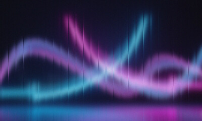 Abstract neon light trails with a textured dark background and motion blur