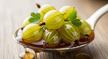 Fresh Gooseberries on Spoon.