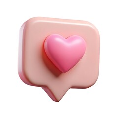 3d pink heart icon on a speech bubble notification isolated on white background