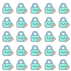 Kawaii Lock and Key Seamless Pattern
