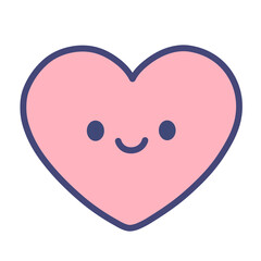 Cute Pink Heart Cartoon with Smiling Face Kawaii Style