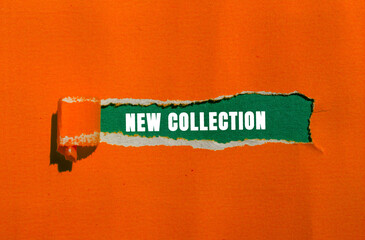 New Collection message written on ripped torn paper background. Conceptual New Collection symbol....