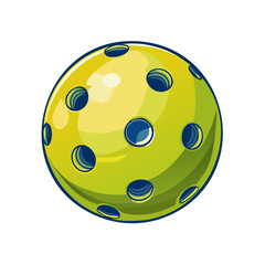 Fototapeta premium Yellow pickleball with blue holes and a dark blue outline on a white background