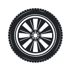 Fototapeta premium Stylized car wheel and tire with an alloy rim and tire tread detail