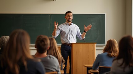 Male Teacher Lecturing Students in University Classroom