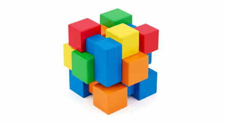 Obraz premium Colorful Wooden Building Blocks Scattered Artistically