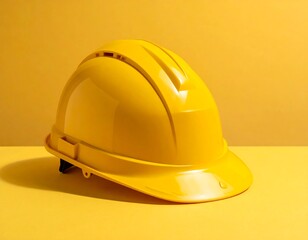 Bright yellow safety helmet on a yellow background