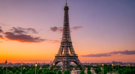 Eiffel Tower Paris France Landmark Sunset Sky.