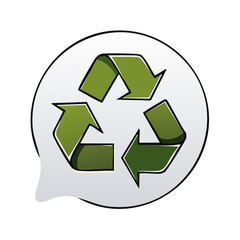 Obraz premium Cartoon style recycling symbol inside a speech bubble for ecological communication and green initiatives