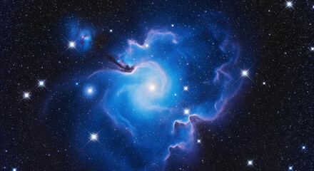 Vibrant Blue Spiral Nebula with a Bright Central Star in Void
A stunning, high-contrast image of a brilliant spiral nebula set against the dark void of space. 
