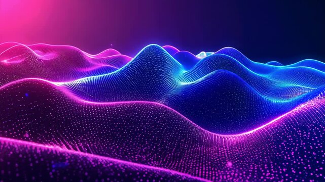 Abstract Landscape Neon Waves, Digital Terrain, Futuristic Background