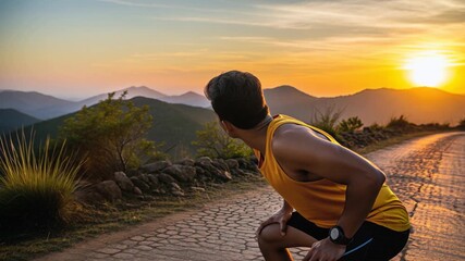 young man breathing after running  - Powered by Adobe