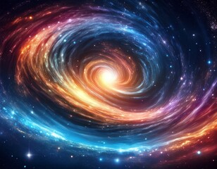 mesmerizing cosmic vortex formed by a swirling galaxy filled with sparkling stardust and luminous nebulae creates a breathtaking celestial spectacle