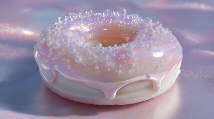 Pearl-glazed donut with shimmering icing, futuristic luxury dessert
