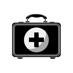 Obraz premium Black and white vector graphic of medical first aid box with a cross on the front