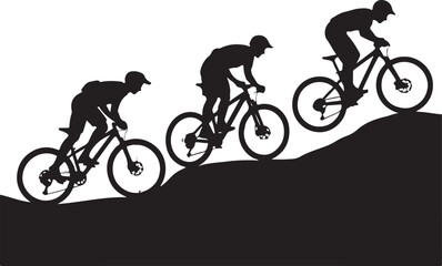 Fototapeta premium Cyclists race uphill on mountain bikes